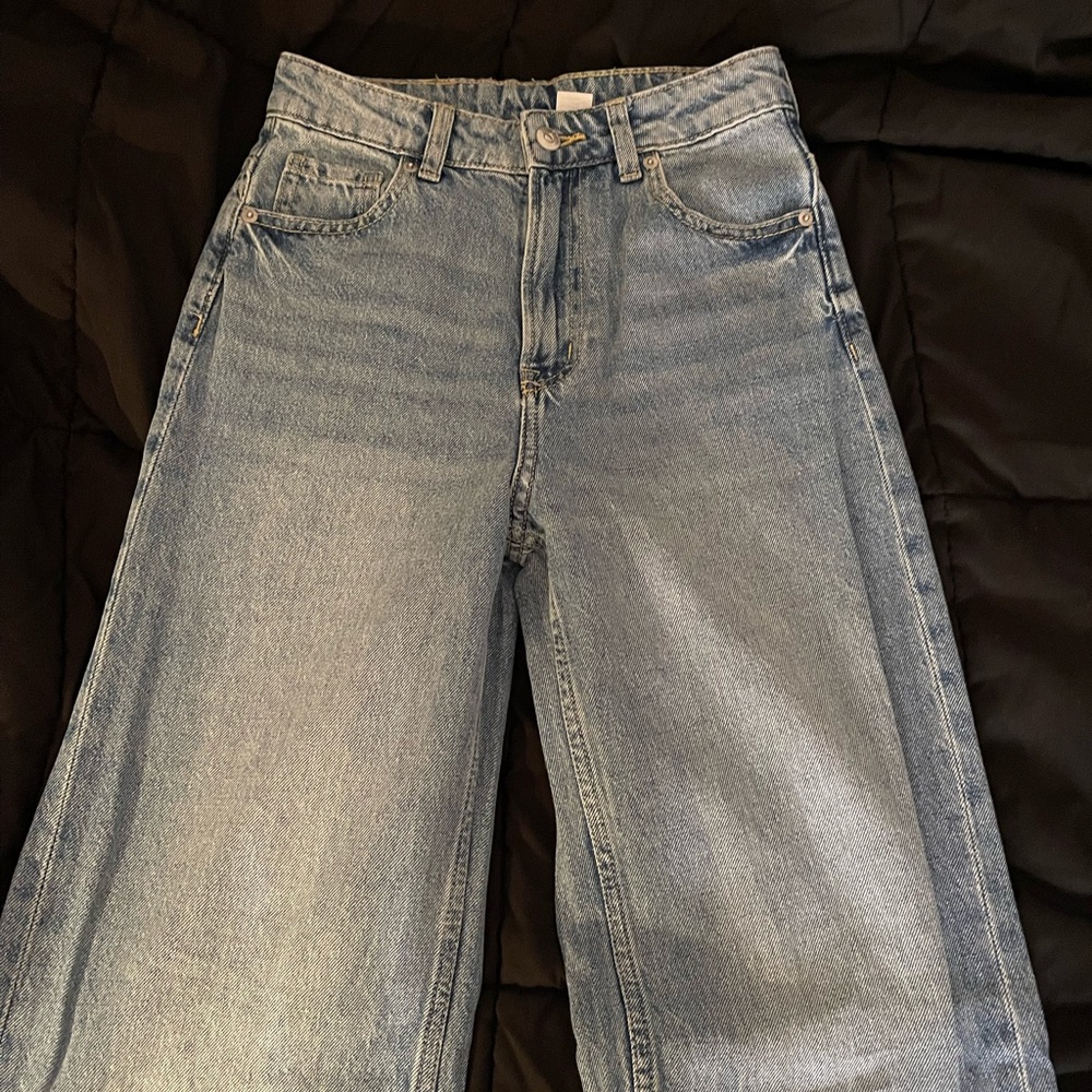 H&M Dark Wash Wide Leg High Rise Jeans 0